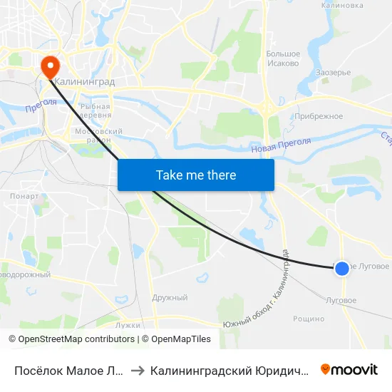 Посёлок Малое Луговое (Из Центра) to Калининградский Юридический Институт Мвд России map