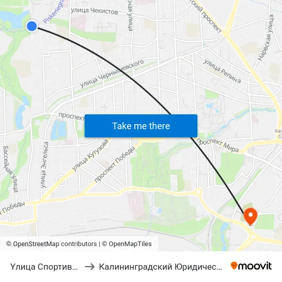 Yлица Спортивная (Конечная) to Калининградский Юридический Институт Мвд России map