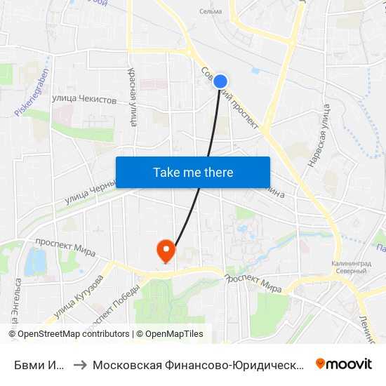 Бвми Им. Ушакова to Московская Финансово-Юридическая Академия. Калининградский Филиал map