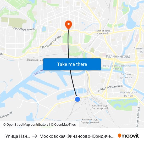 Улица Нансена (В Центр) to Московская Финансово-Юридическая Академия. Калининградский Филиал map