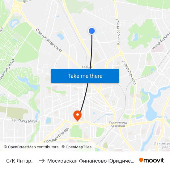 С/К Янтарный (Конечная) to Московская Финансово-Юридическая Академия. Калининградский Филиал map