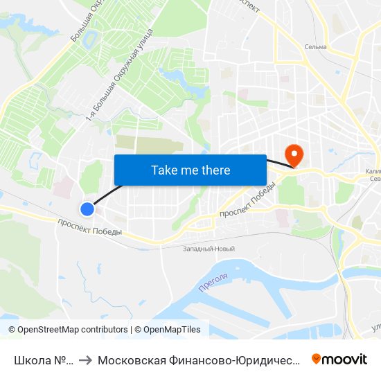 Школа №19 (В Центр) to Московская Финансово-Юридическая Академия. Калининградский Филиал map