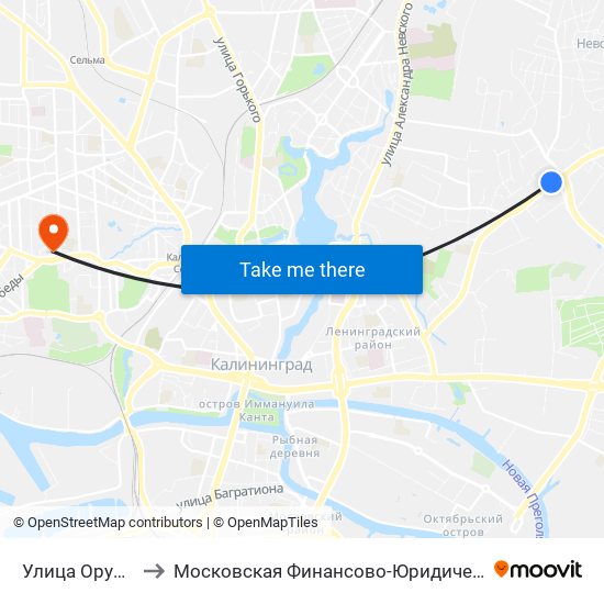 Улица Орудийная (В Центр) to Московская Финансово-Юридическая Академия. Калининградский Филиал map