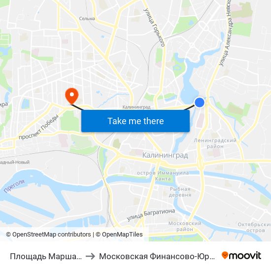 Площадь Маршала Василевского (Из Центра) to Московская Финансово-Юридическая Академия. Калининградский Филиал map