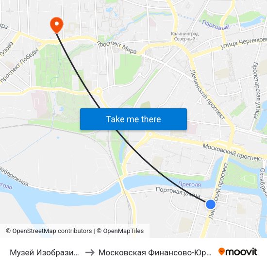 Музей Изобразительных Искусств (Из Центра) to Московская Финансово-Юридическая Академия. Калининградский Филиал map