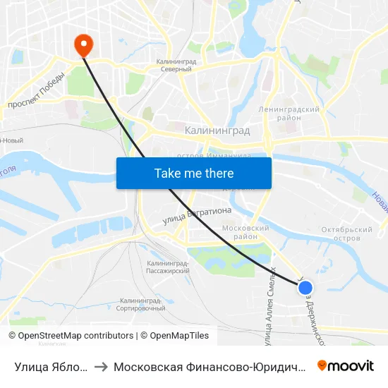 Улица Яблочная (Из Центра) to Московская Финансово-Юридическая Академия. Калининградский Филиал map