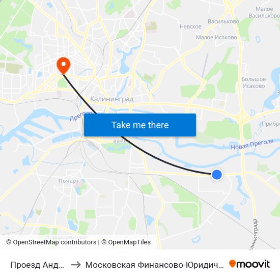 Проезд Андреевский (В Центр) to Московская Финансово-Юридическая Академия. Калининградский Филиал map