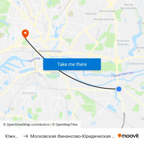 Южный Обход to Московская Финансово-Юридическая Академия. Калининградский Филиал map