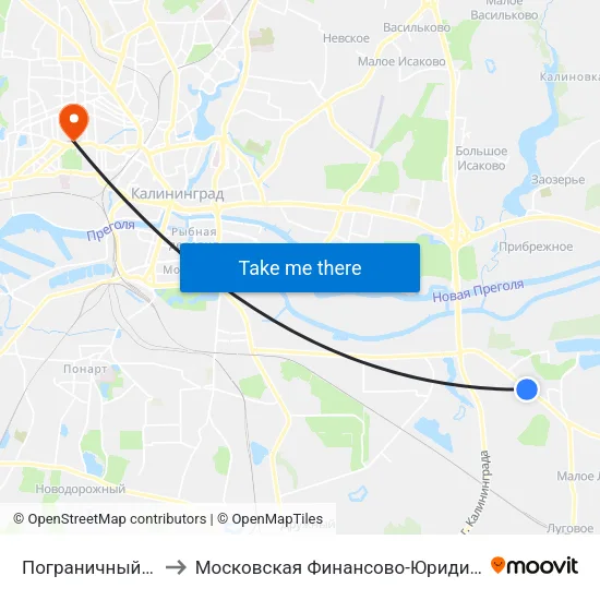 Пограничный Институт (Из Центра) to Московская Финансово-Юридическая Академия. Калининградский Филиал map