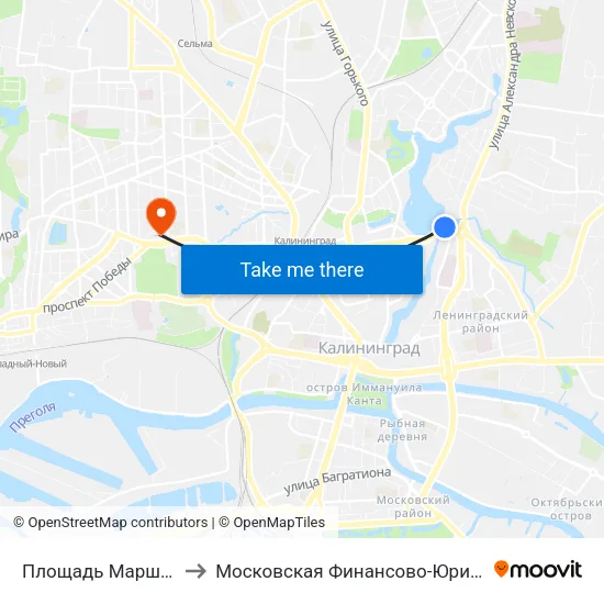 Площадь Маршала Василевского (В Центр) to Московская Финансово-Юридическая Академия. Калининградский Филиал map