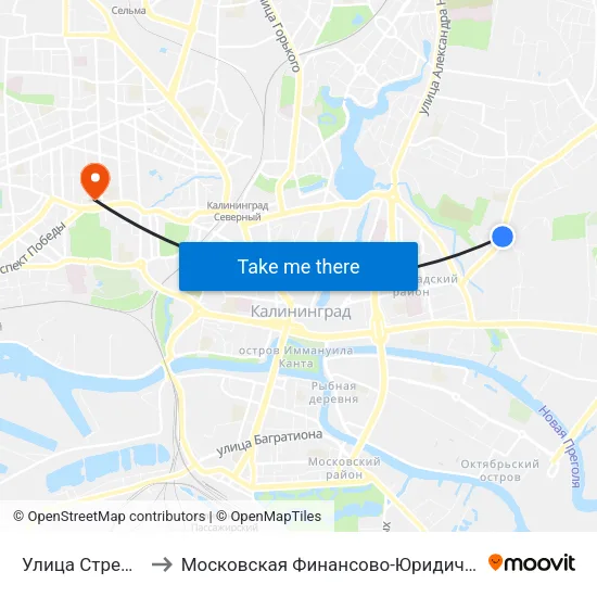 Улица Стрелецкая (Из Центра) to Московская Финансово-Юридическая Академия. Калининградский Филиал map