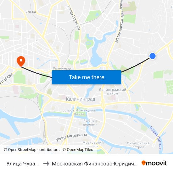 Улица Чувашская (Из Центра) to Московская Финансово-Юридическая Академия. Калининградский Филиал map
