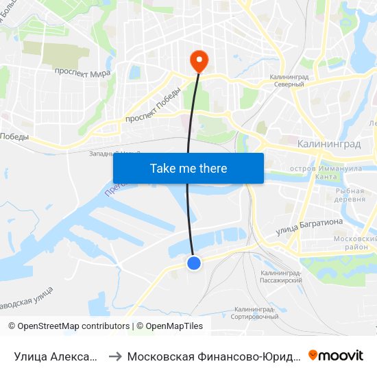 Улица Александра Суворова (В Центр) to Московская Финансово-Юридическая Академия. Калининградский Филиал map