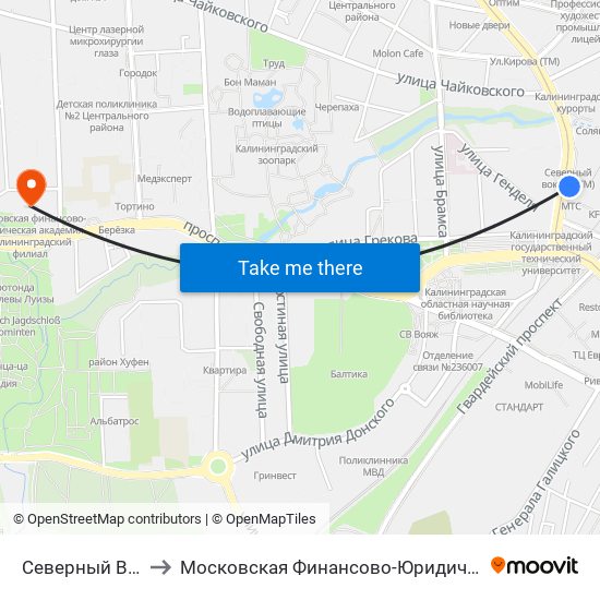 Северный Вокзал (Из Центра) to Московская Финансово-Юридическая Академия. Калининградский Филиал map