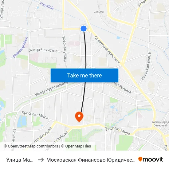 Улица Маршала Борзова to Московская Финансово-Юридическая Академия. Калининградский Филиал map