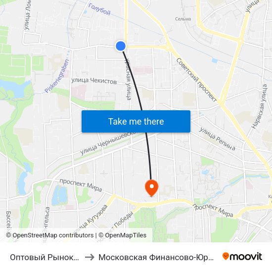 Оптовый Рынок (По Требованию, Из Центра) to Московская Финансово-Юридическая Академия. Калининградский Филиал map