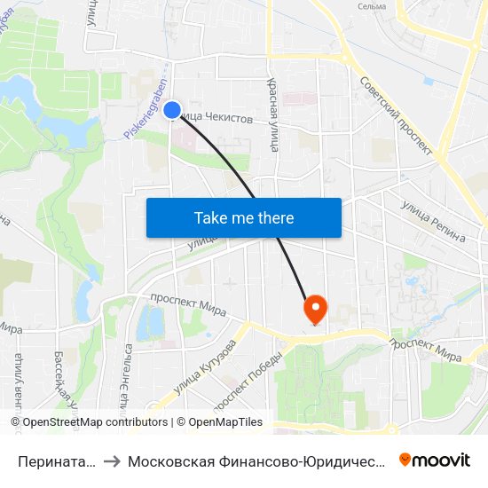 Перинатальный Центр to Московская Финансово-Юридическая Академия. Калининградский Филиал map
