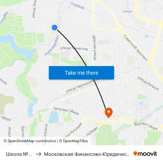 Школа №50 (Из Центра) to Московская Финансово-Юридическая Академия. Калининградский Филиал map