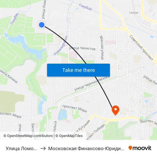 Улица Ломоносова (Из Центра) to Московская Финансово-Юридическая Академия. Калининградский Филиал map