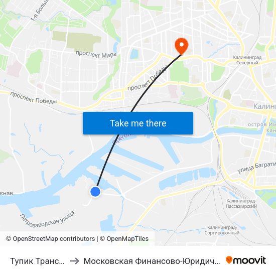 Тупик Транспортный (В Центр) to Московская Финансово-Юридическая Академия. Калининградский Филиал map