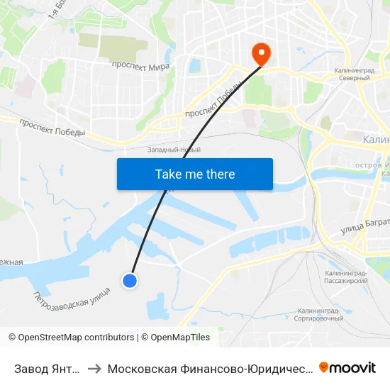 Завод Янтарь (Конечная) to Московская Финансово-Юридическая Академия. Калининградский Филиал map
