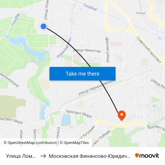 Улица Ломоносова (В Центр) to Московская Финансово-Юридическая Академия. Калининградский Филиал map