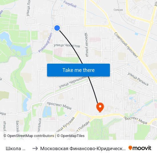 Школа №50 (В Центр) to Московская Финансово-Юридическая Академия. Калининградский Филиал map