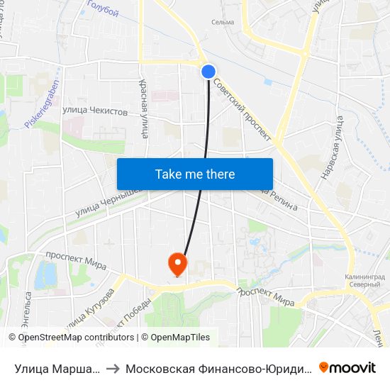 Улица Маршала Борзова (В Центр) to Московская Финансово-Юридическая Академия. Калининградский Филиал map