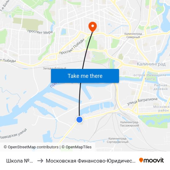 Школа №28 (Из Центра) to Московская Финансово-Юридическая Академия. Калининградский Филиал map