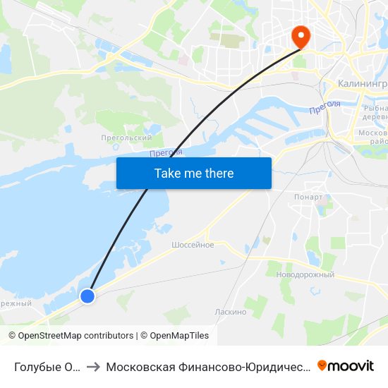 Голубые Озера (В Центр) to Московская Финансово-Юридическая Академия. Калининградский Филиал map