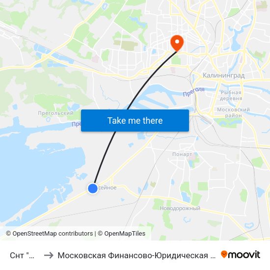 Снт "Дельфин" to Московская Финансово-Юридическая Академия. Калининградский Филиал map