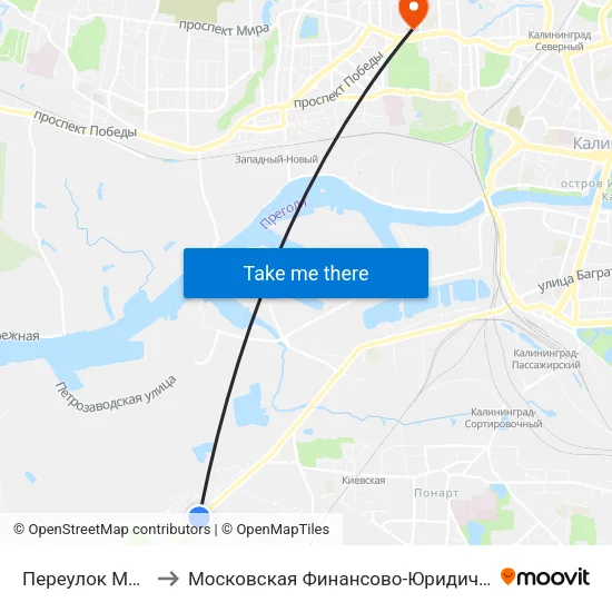 Переулок Можайский (В Центр) to Московская Финансово-Юридическая Академия. Калининградский Филиал map