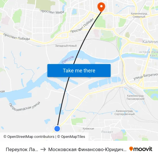 Переулок Ладушкина (В Центр) to Московская Финансово-Юридическая Академия. Калининградский Филиал map