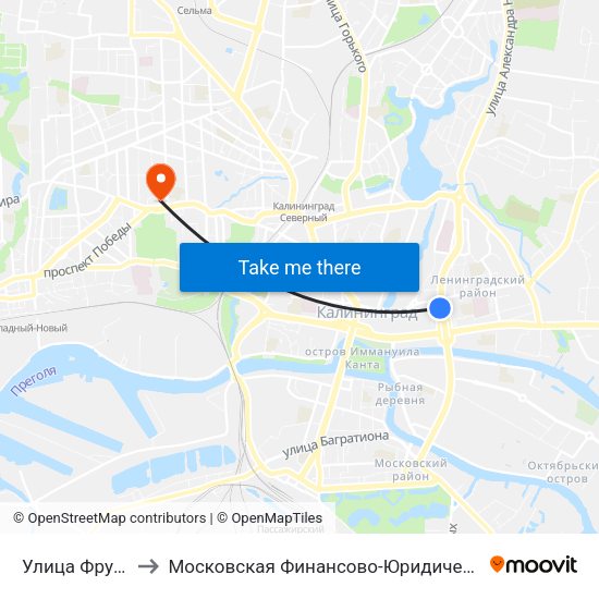 Улица Фрунзе (Из Центра) to Московская Финансово-Юридическая Академия. Калининградский Филиал map
