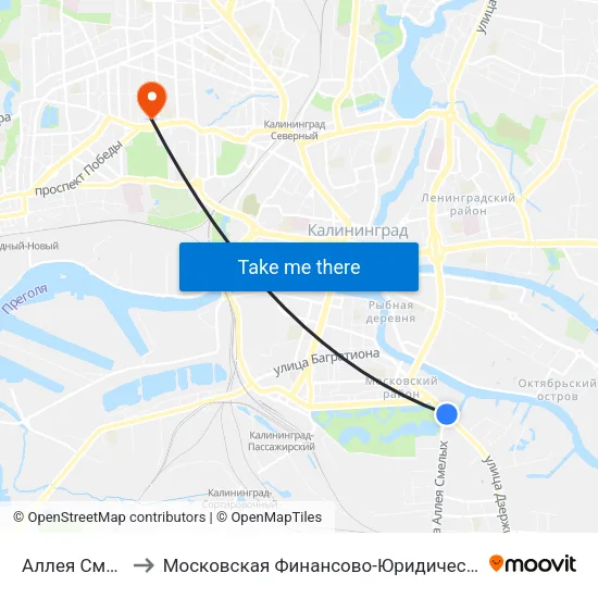 Аллея Смелых (В Центр) to Московская Финансово-Юридическая Академия. Калининградский Филиал map