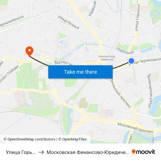 Улица Горького (Из Центра) to Московская Финансово-Юридическая Академия. Калининградский Филиал map