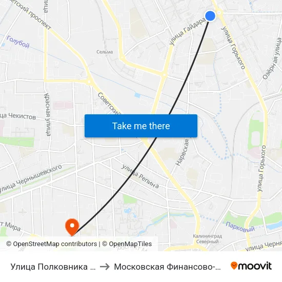 Улица Полковника Ефремова (На Ул. Гайдара, Из Центра) to Московская Финансово-Юридическая Академия. Калининградский Филиал map
