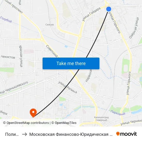 Поликлиника to Московская Финансово-Юридическая Академия. Калининградский Филиал map