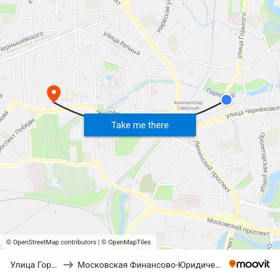 Улица Горького (В Центр) to Московская Финансово-Юридическая Академия. Калининградский Филиал map