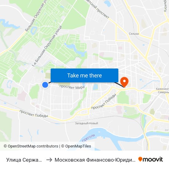 Улица Сержанта Мишина (В Центр) to Московская Финансово-Юридическая Академия. Калининградский Филиал map