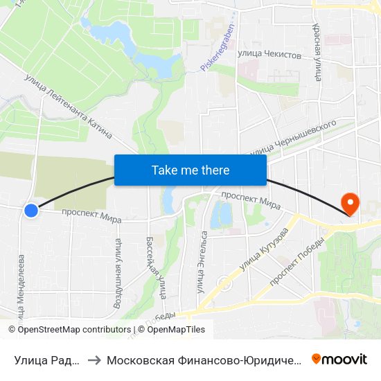 Улица Радистов (В Центр) to Московская Финансово-Юридическая Академия. Калининградский Филиал map