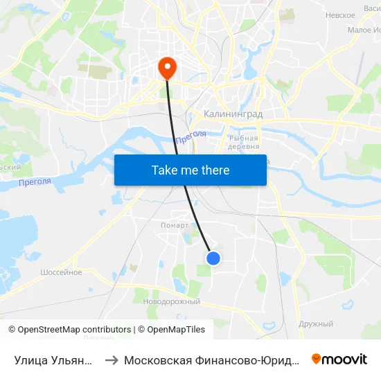 Улица Ульяный Громовой (В Центр) to Московская Финансово-Юридическая Академия. Калининградский Филиал map