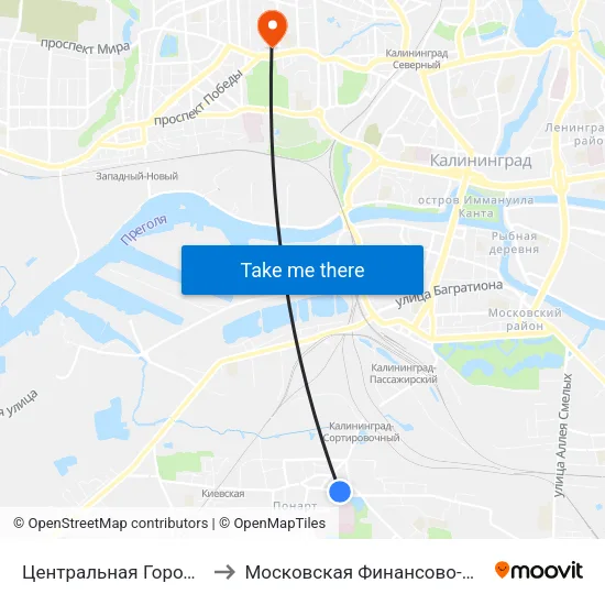 Центральная Городская Клиническая Больница (В Центр) to Московская Финансово-Юридическая Академия. Калининградский Филиал map