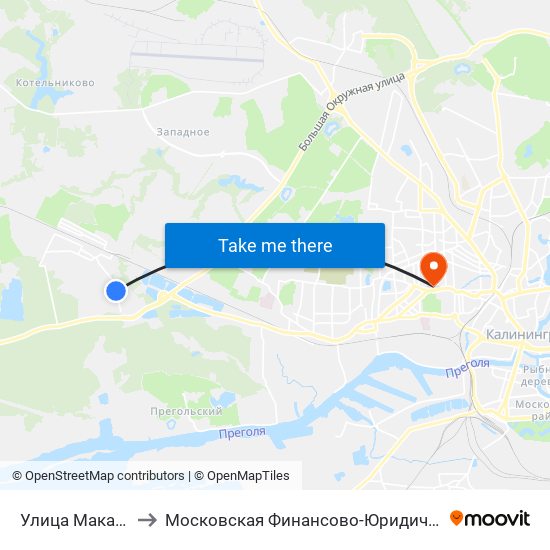 Улица Макаренко (Из Центра) to Московская Финансово-Юридическая Академия. Калининградский Филиал map