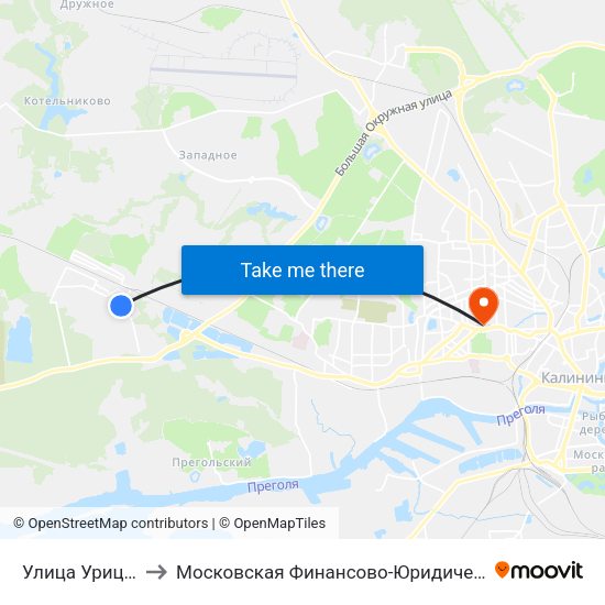 Улица Урицкого (Из Центра) to Московская Финансово-Юридическая Академия. Калининградский Филиал map