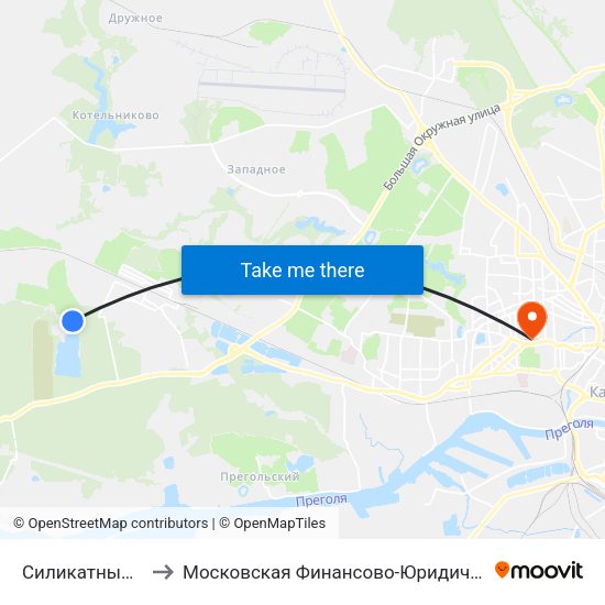 Силикатный Завод (Конечная) to Московская Финансово-Юридическая Академия. Калининградский Филиал map