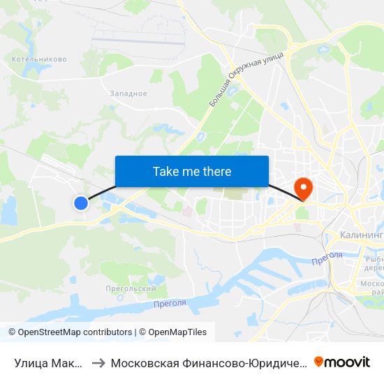 Улица Макаренко (В Центр) to Московская Финансово-Юридическая Академия. Калининградский Филиал map