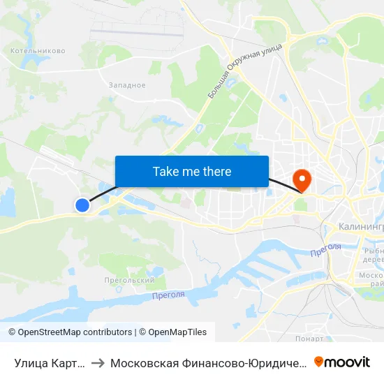 Улица Карташева (В Центр) to Московская Финансово-Юридическая Академия. Калининградский Филиал map