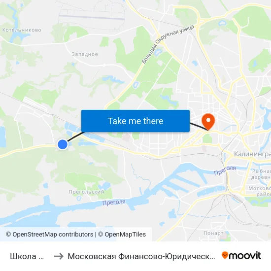 Школа №9 (В Центр) to Московская Финансово-Юридическая Академия. Калининградский Филиал map