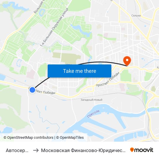 Автосервис (В Центр) to Московская Финансово-Юридическая Академия. Калининградский Филиал map